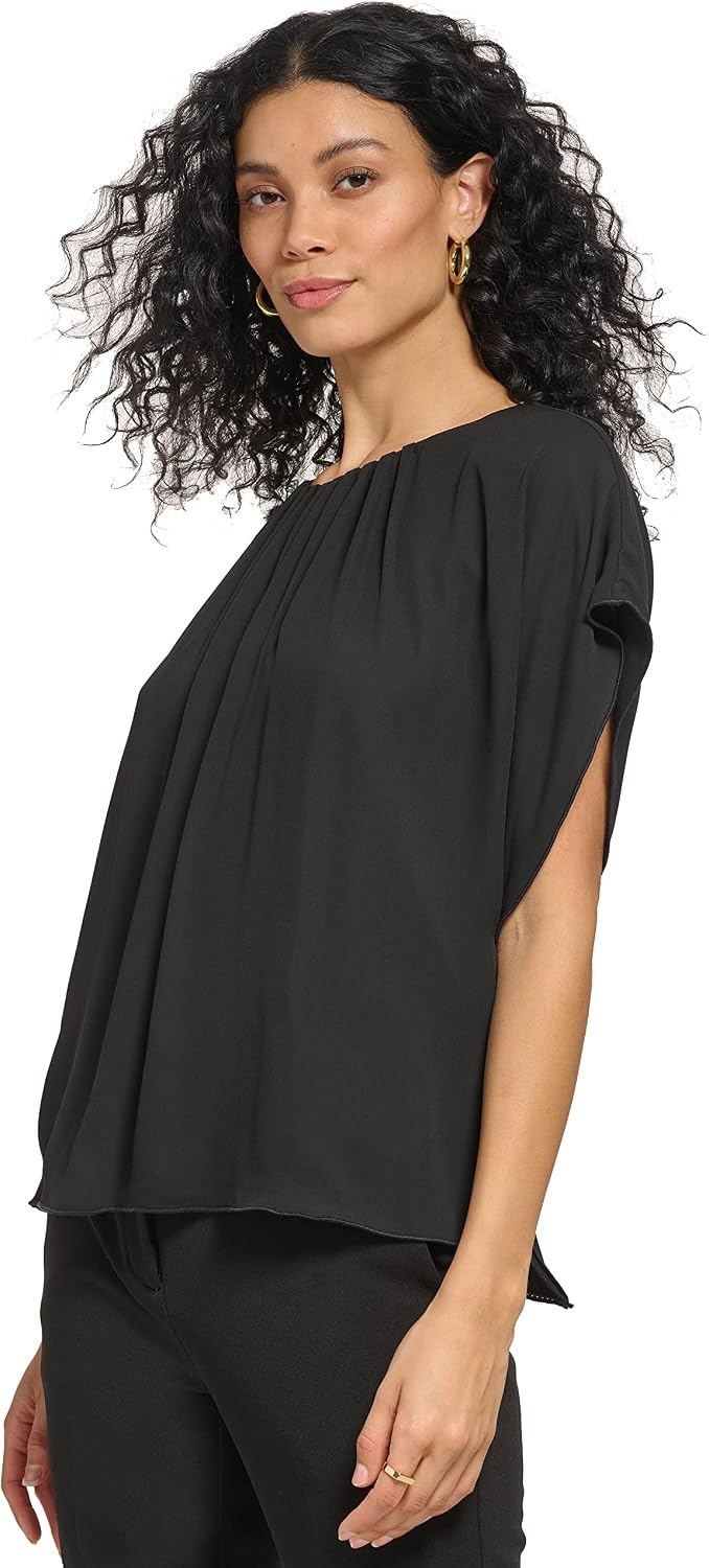 image:imageDKNY Womens Cap Sleeve Business Casual BlouseBlack