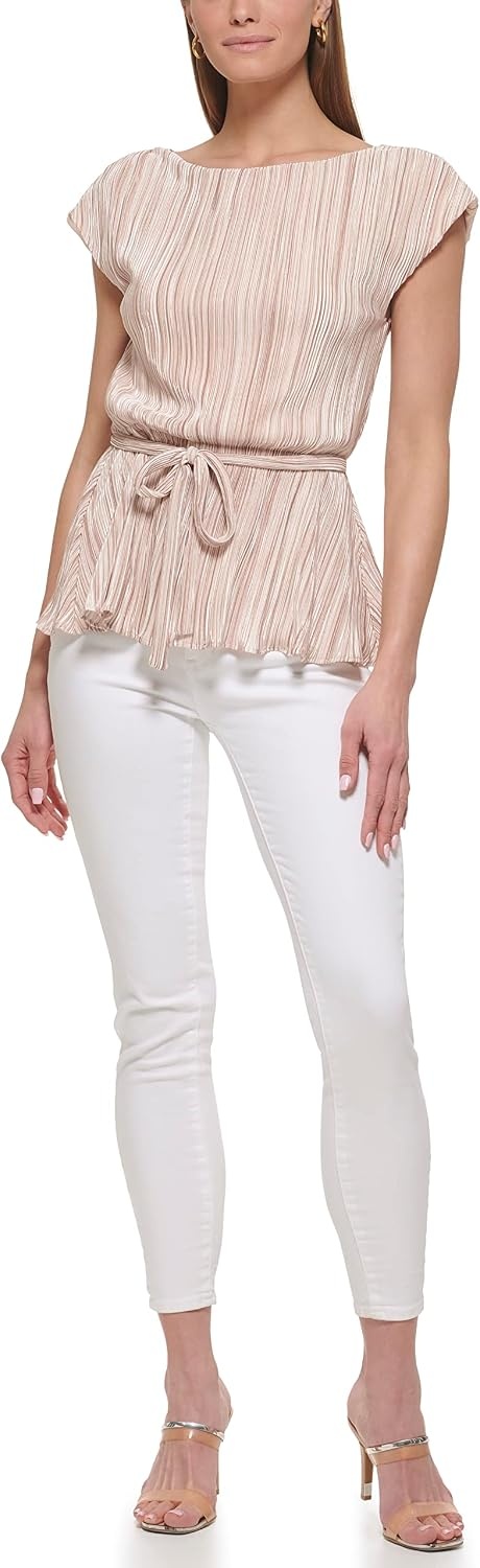 image:imageDKNY Womens Cap Sleeve Business Casual BlouseCreamSand