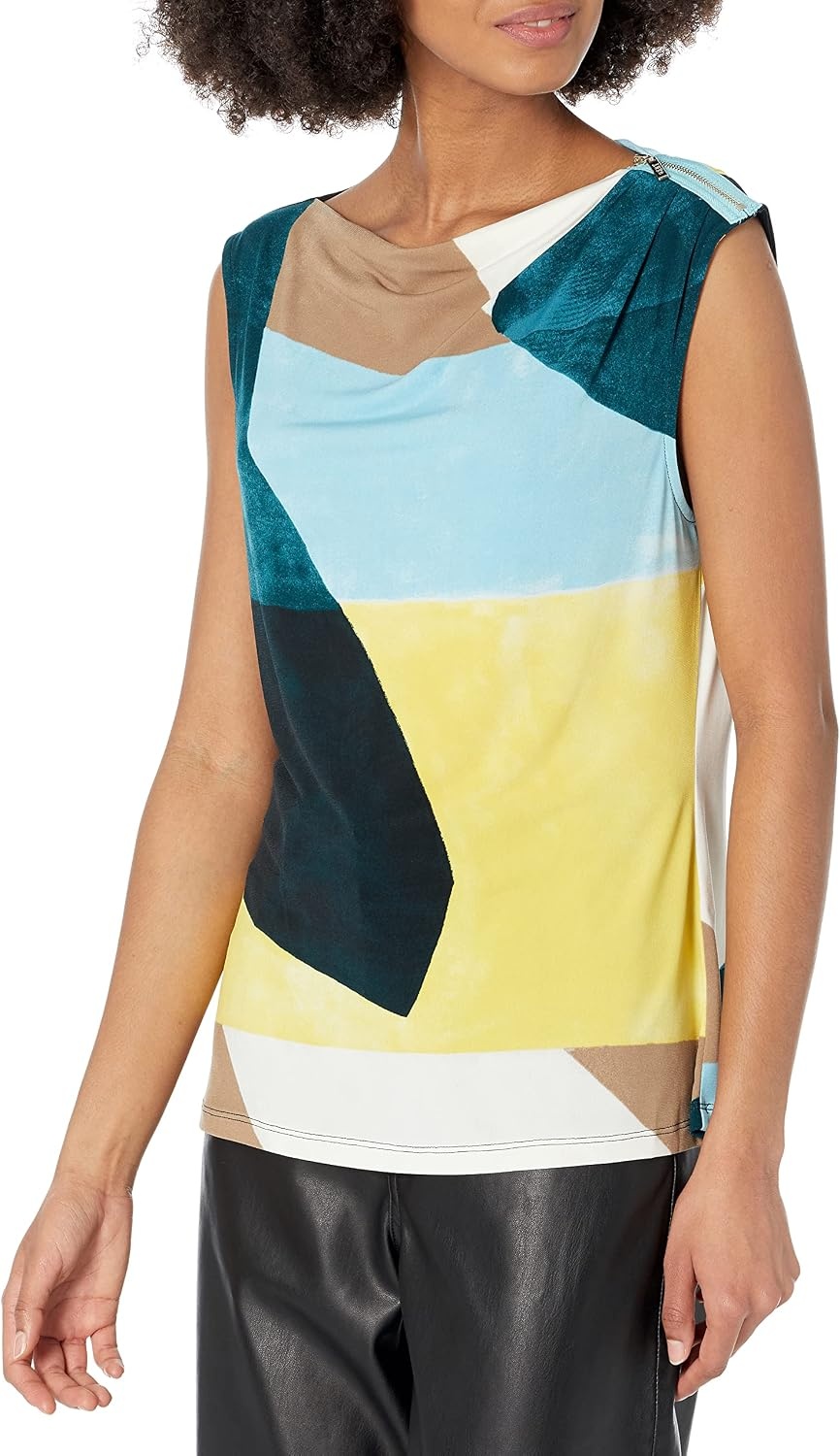 image:imageDKNY Womens Cap Sleeve Business Casual BlouseEucalyptus Combo