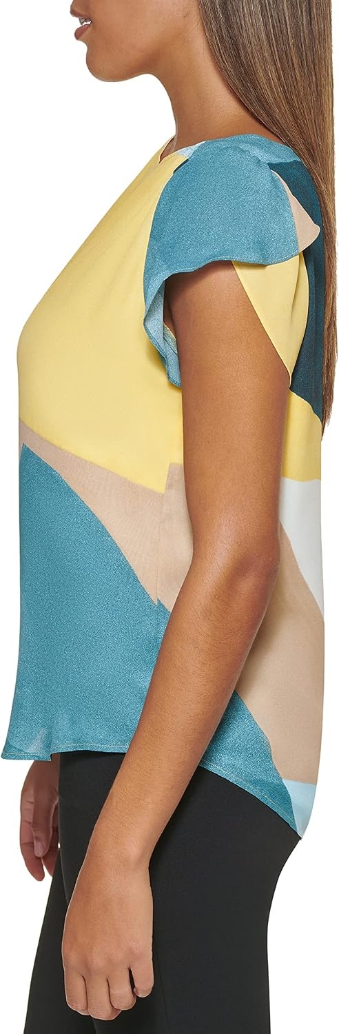 image:imageDKNY Womens Cap Sleeve Business Casual BlouseEucalyptus Combo