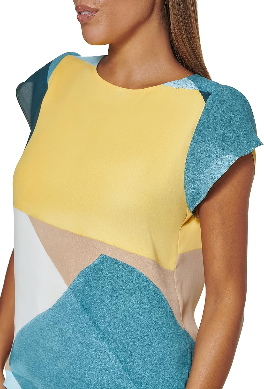 image:imageDKNY Womens Cap Sleeve Business Casual BlouseEucalyptus Combo