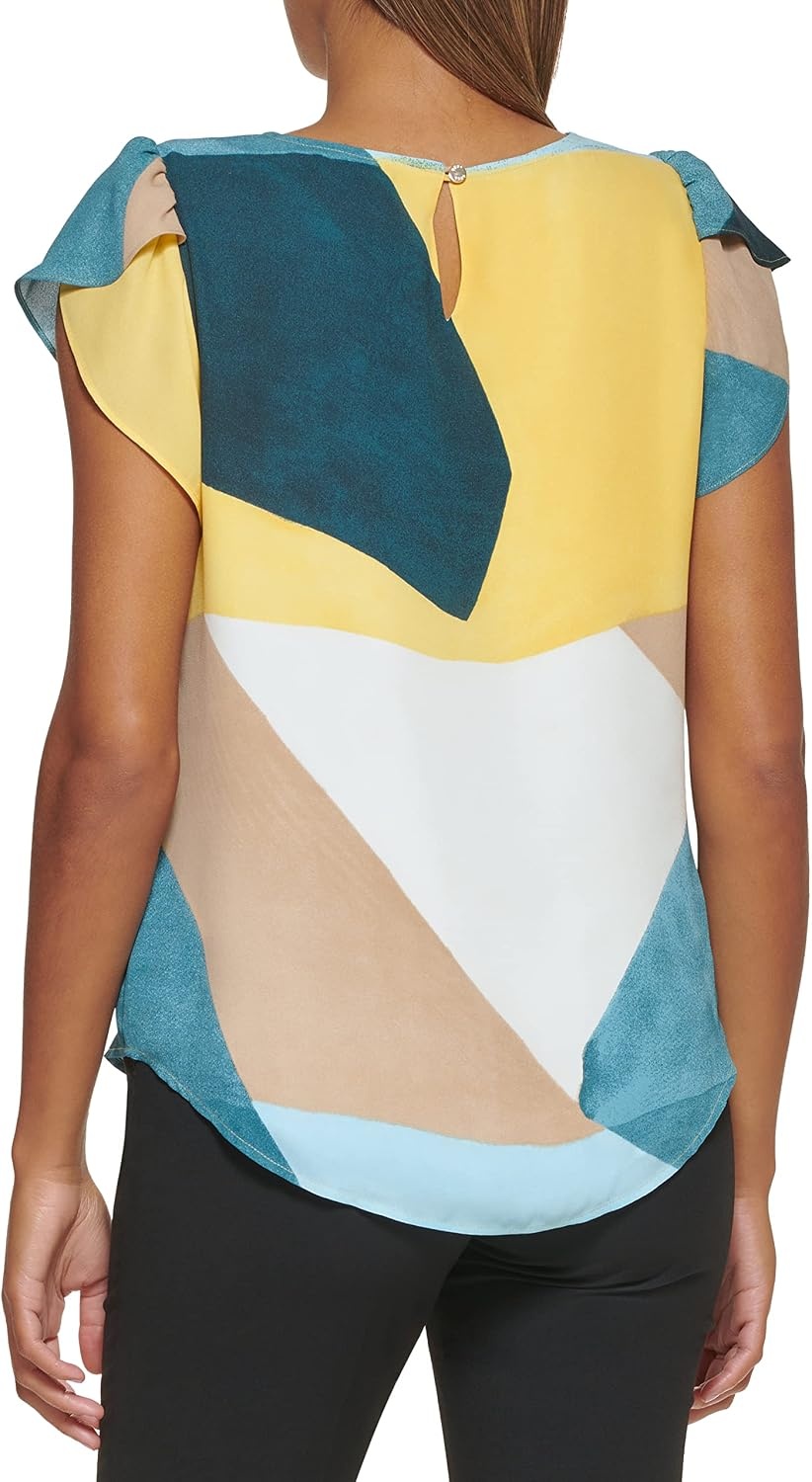 image:imageDKNY Womens Cap Sleeve Business Casual BlouseEucalyptus Combo