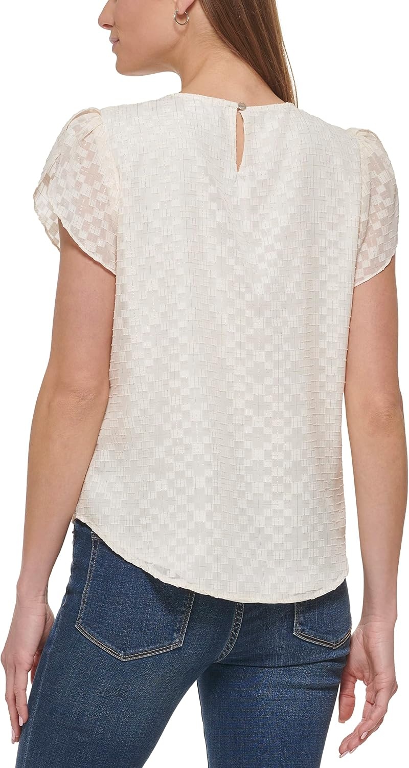 image:imageDKNY Womens Cap Sleeve Business Casual BlouseIvory