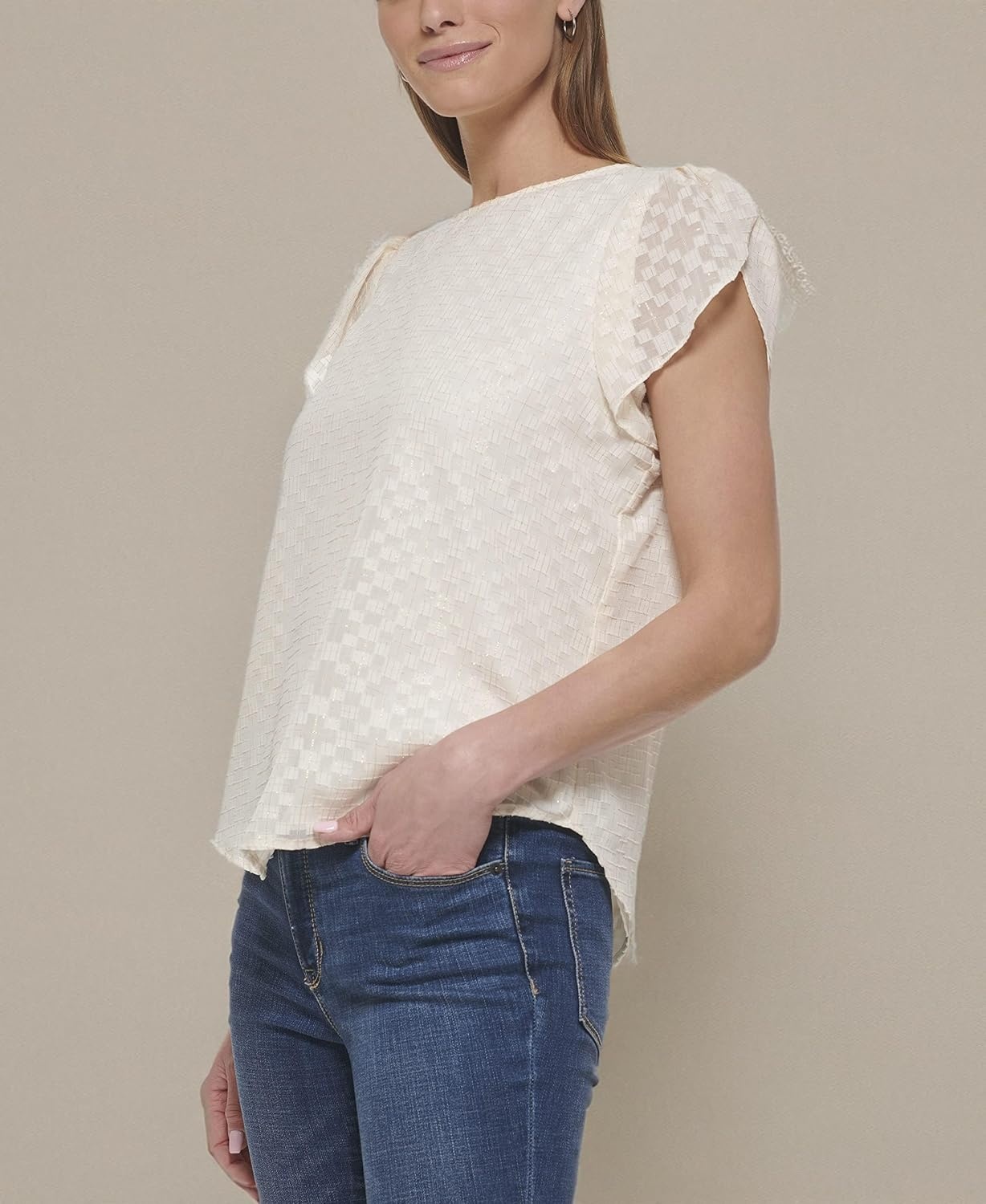 image:imageDKNY Womens Cap Sleeve Business Casual BlouseIvory