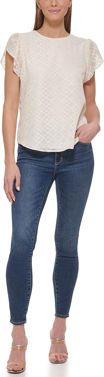 image:imageDKNY Womens Cap Sleeve Business Casual BlouseIvory