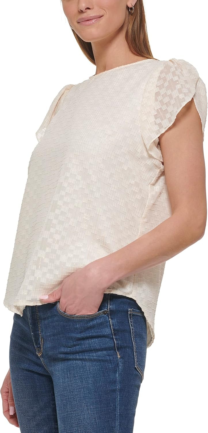 image:imageDKNY Womens Cap Sleeve Business Casual BlouseIvory