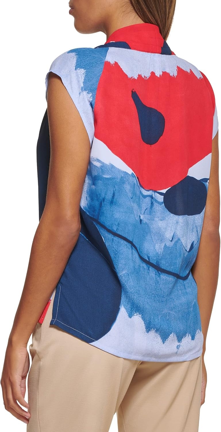 image:imageDKNY Womens Cap Sleeve Business Casual BlouseNavyRed