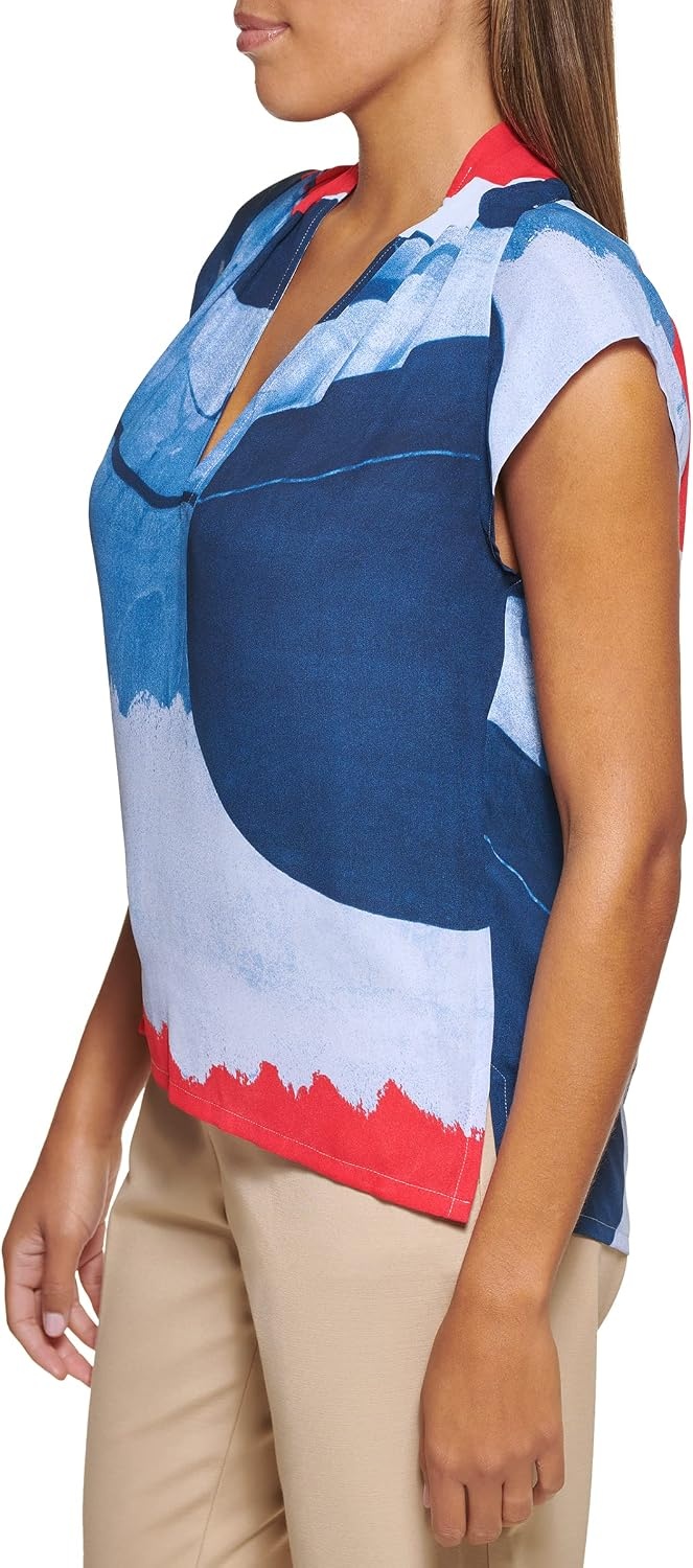 image:imageDKNY Womens Cap Sleeve Business Casual BlouseNavyRed