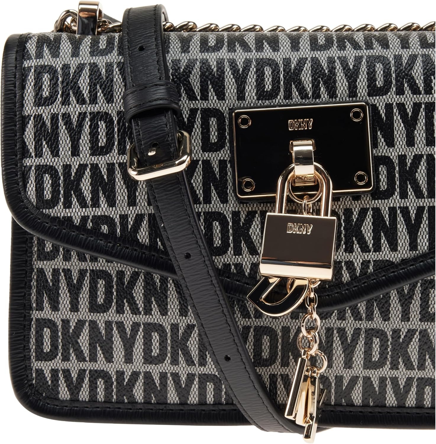 image:imageDKNY Womens Elissa Small Shoulder Bag with Logo CharmBlack Logo Black