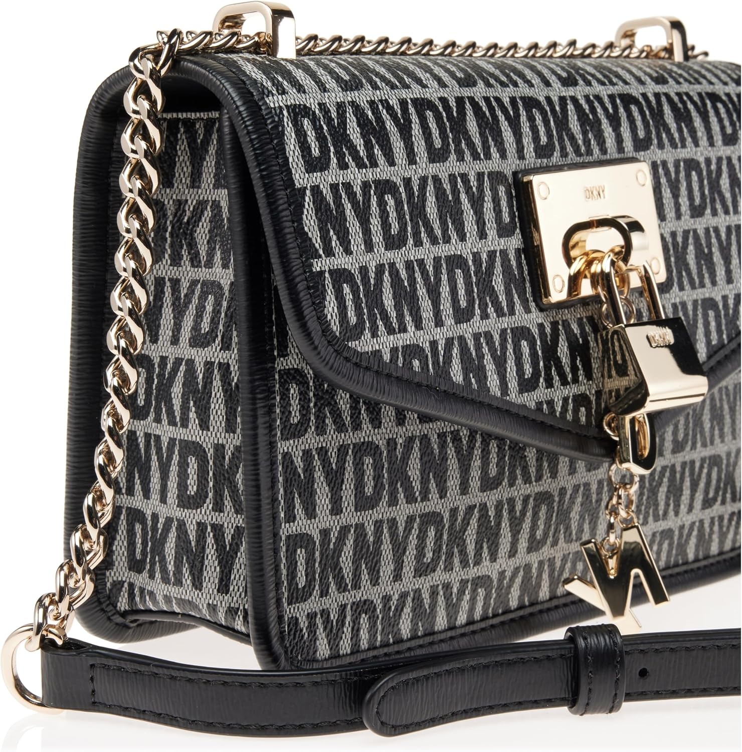 image:imageDKNY Womens Elissa Small Shoulder Bag with Logo CharmBlack Logo Black
