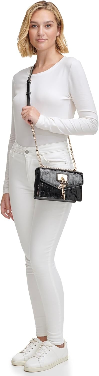 image:imageDKNY Womens Elissa Small Shoulder Bag with Logo CharmBlackGold Tone