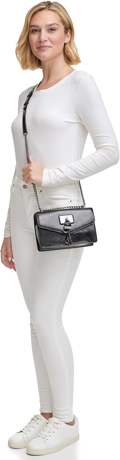 image:imageDKNY Womens Elissa Small Shoulder Bag with Logo CharmBlackGunmetal Legacy