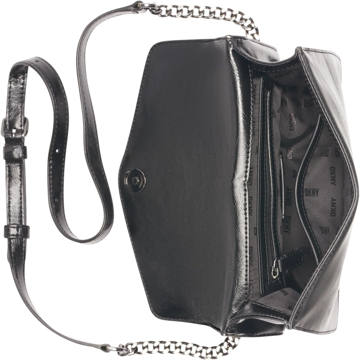 image:imageDKNY Womens Elissa Small Shoulder Bag with Logo CharmBlackGunmetal Legacy