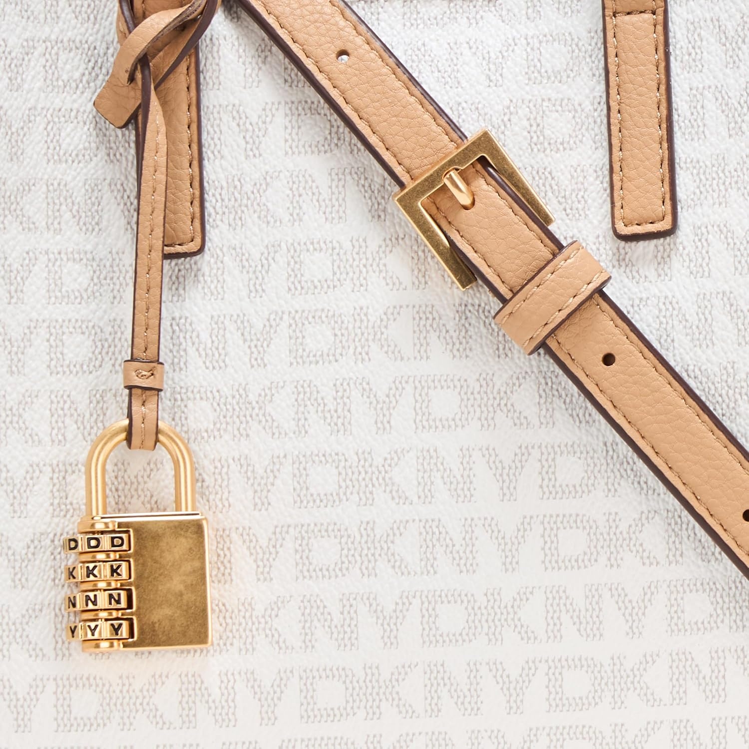image:imageDKNY Womens Farah Logo Crossbody Satchel With Padlock CharmCreamCappuccino