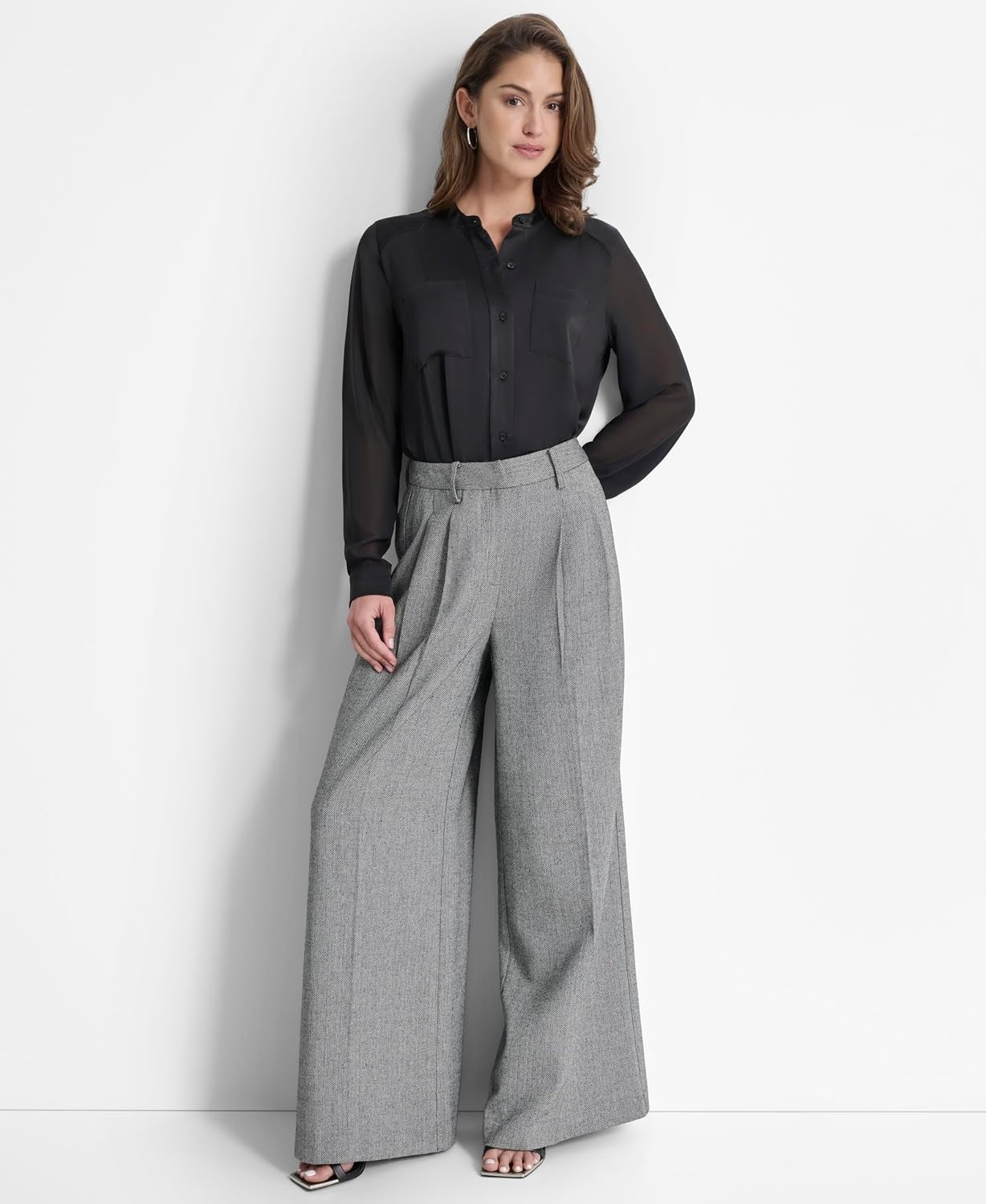 image:imageDKNY Womens Formal High Waisted Wide Leg PantBlackIvy