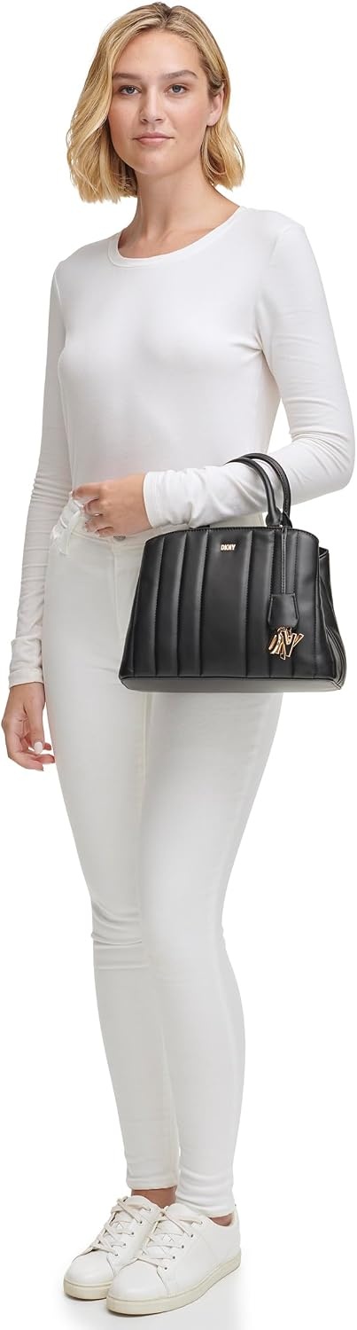 image:imageDKNY Womens Lexington Park Medium Satchel With Logo Chain BLACKGOLD One Size