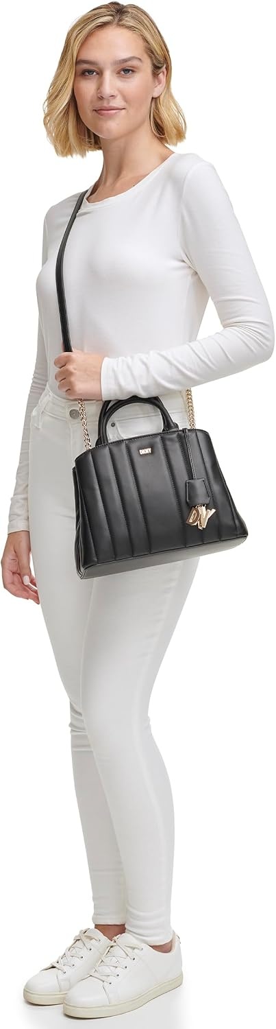 image:imageDKNY Womens Lexington Park Medium Satchel With Logo Chain BLACKGOLD One Size