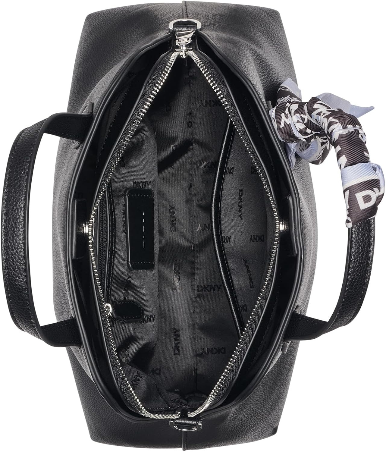 image:imageDKNY Womens Lilah Small Satchel Crossbody With ScarfBlackSilver