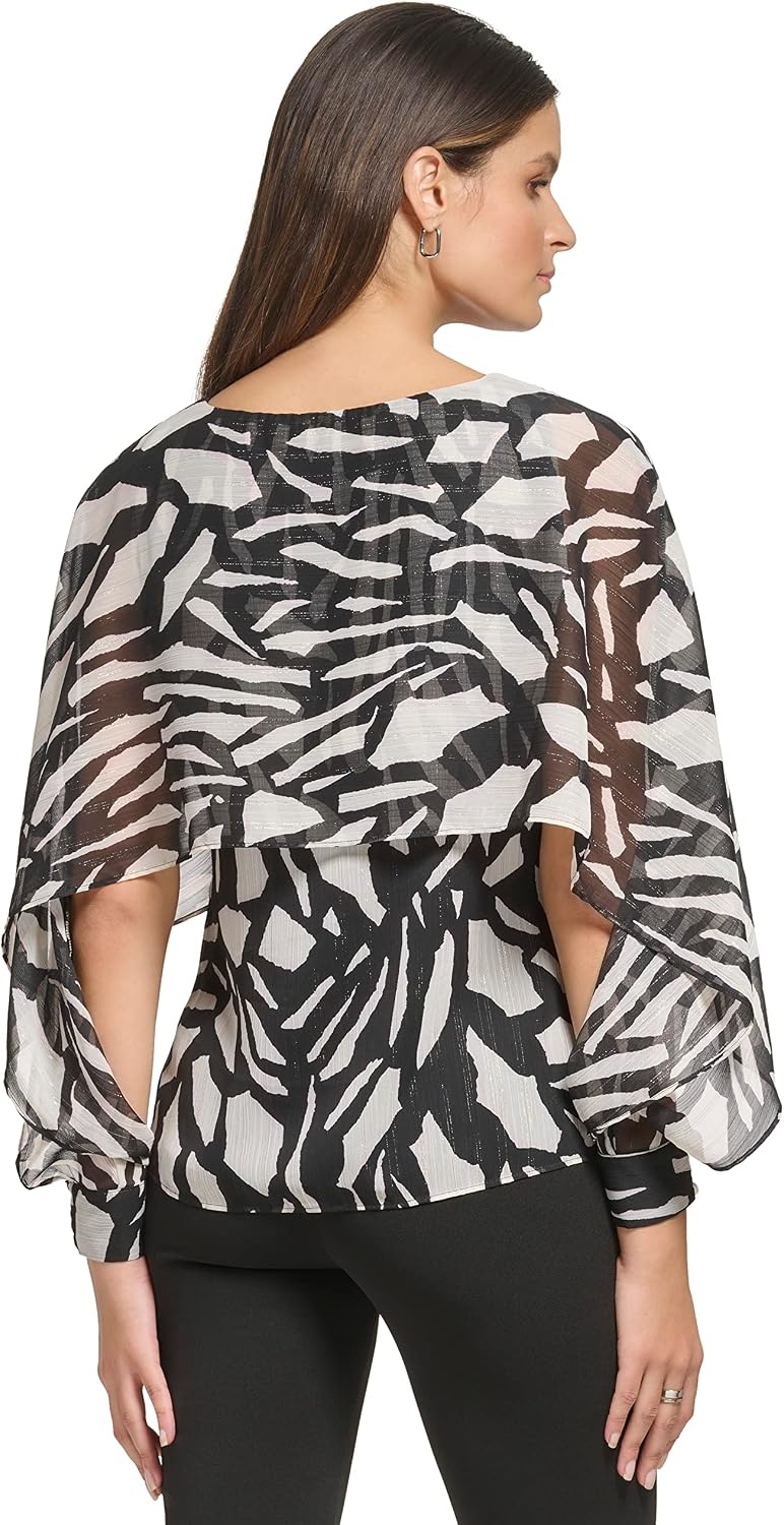 image:imageDKNY Womens Long Caped Sleeve BlouseBlack Multi