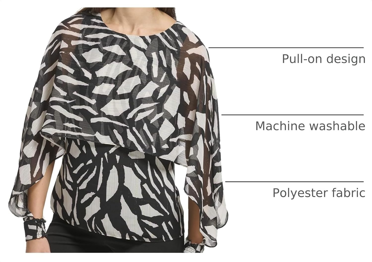 image:imageDKNY Womens Long Caped Sleeve BlouseBlack Multi