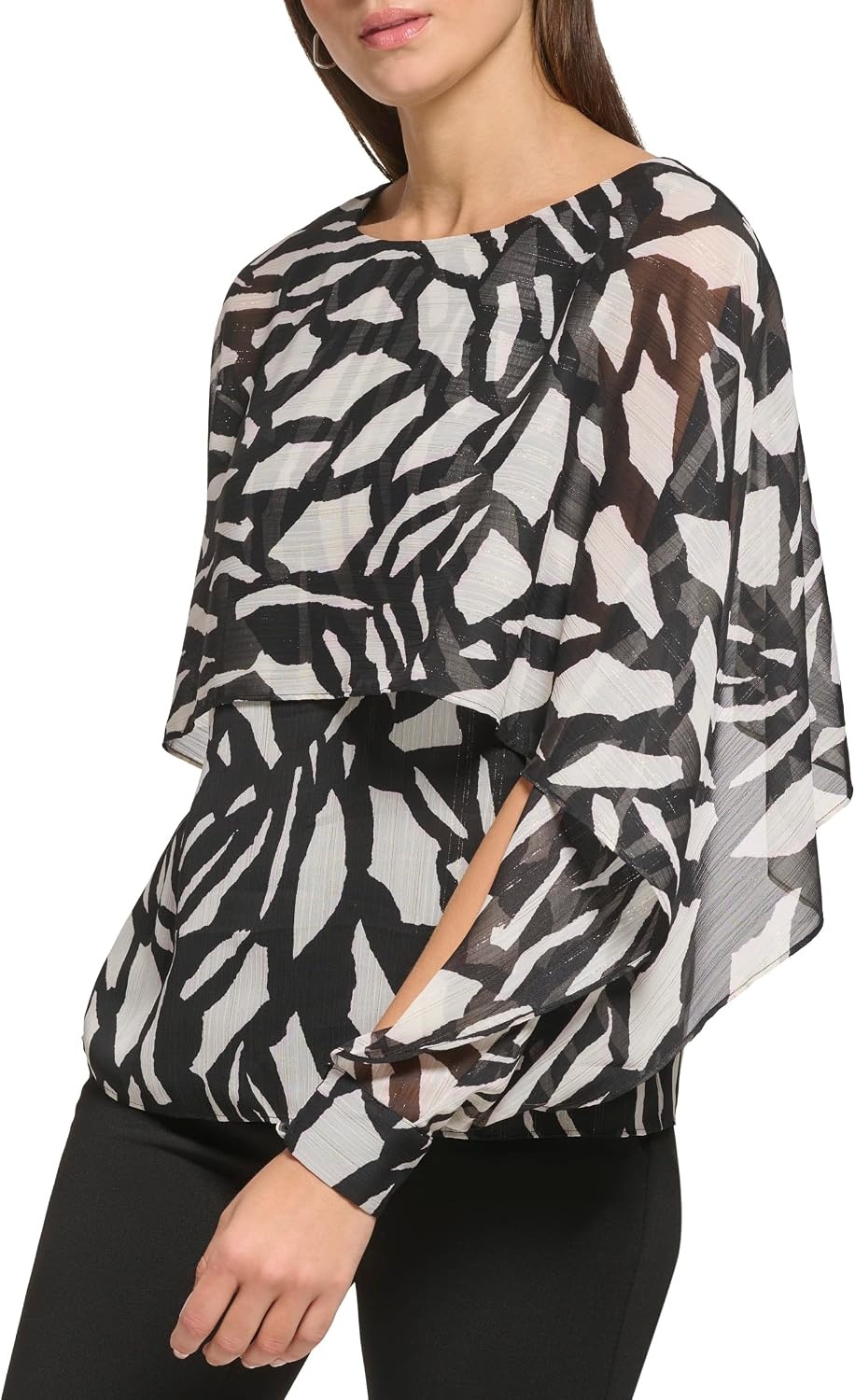 image:imageDKNY Womens Long Caped Sleeve BlouseBlack Multi