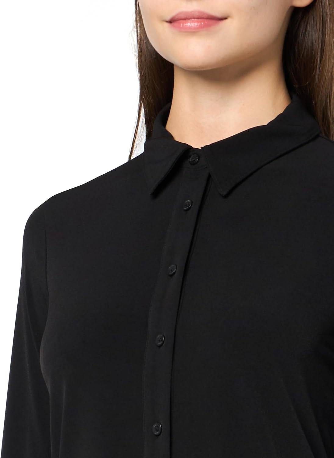 image:imageDKNY Womens Long Sleeve Collared Jersey BlouseJet Black