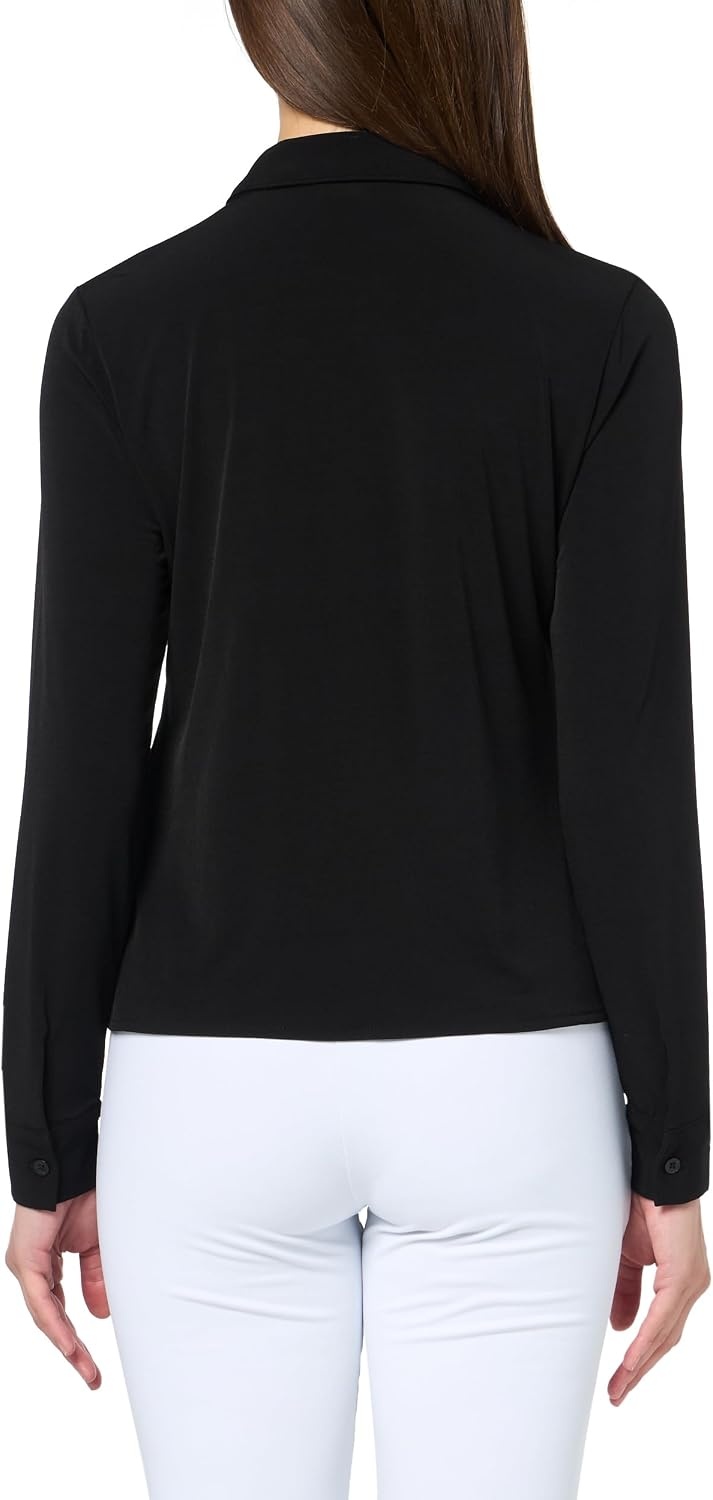 image:imageDKNY Womens Long Sleeve Collared Jersey BlouseJet Black