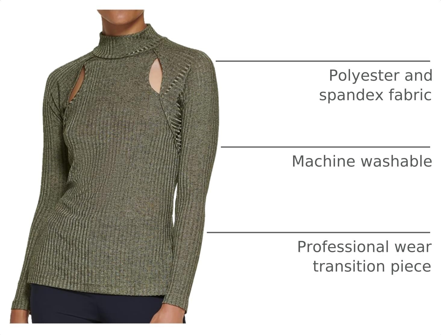 image:imageDKNY Womens Long Sleeve Cutout Knit BlouseOlive
