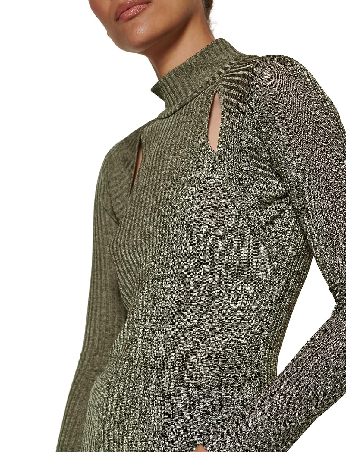 image:imageDKNY Womens Long Sleeve Cutout Knit BlouseOlive