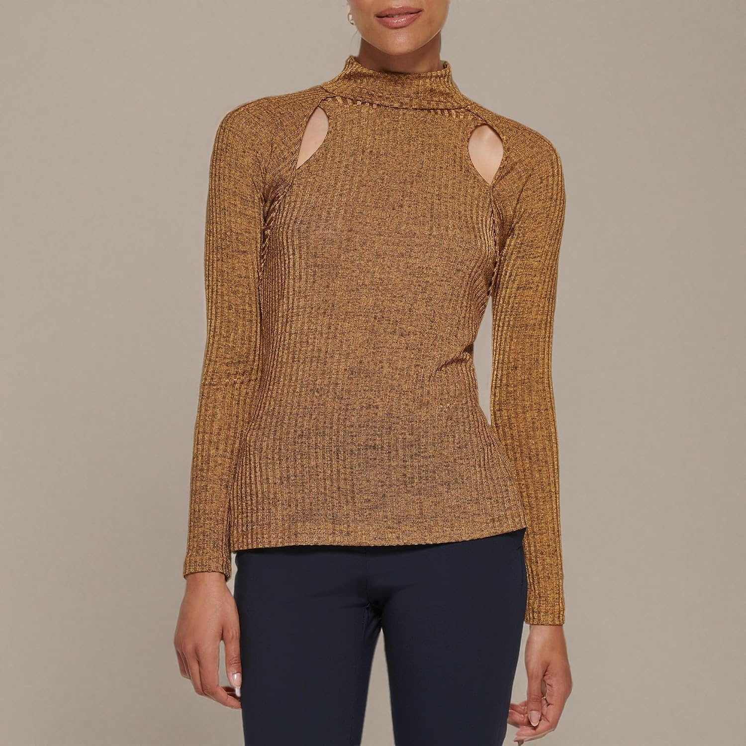 image:imageDKNY Womens Long Sleeve Cutout Knit BlousePecan