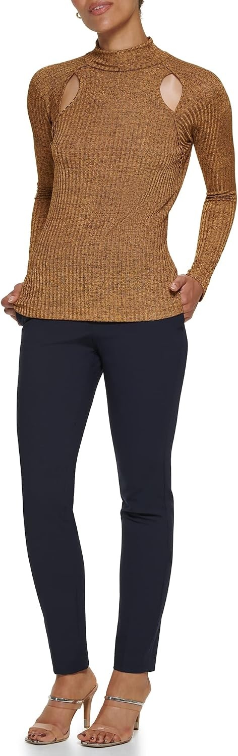image:imageDKNY Womens Long Sleeve Cutout Knit BlousePecan