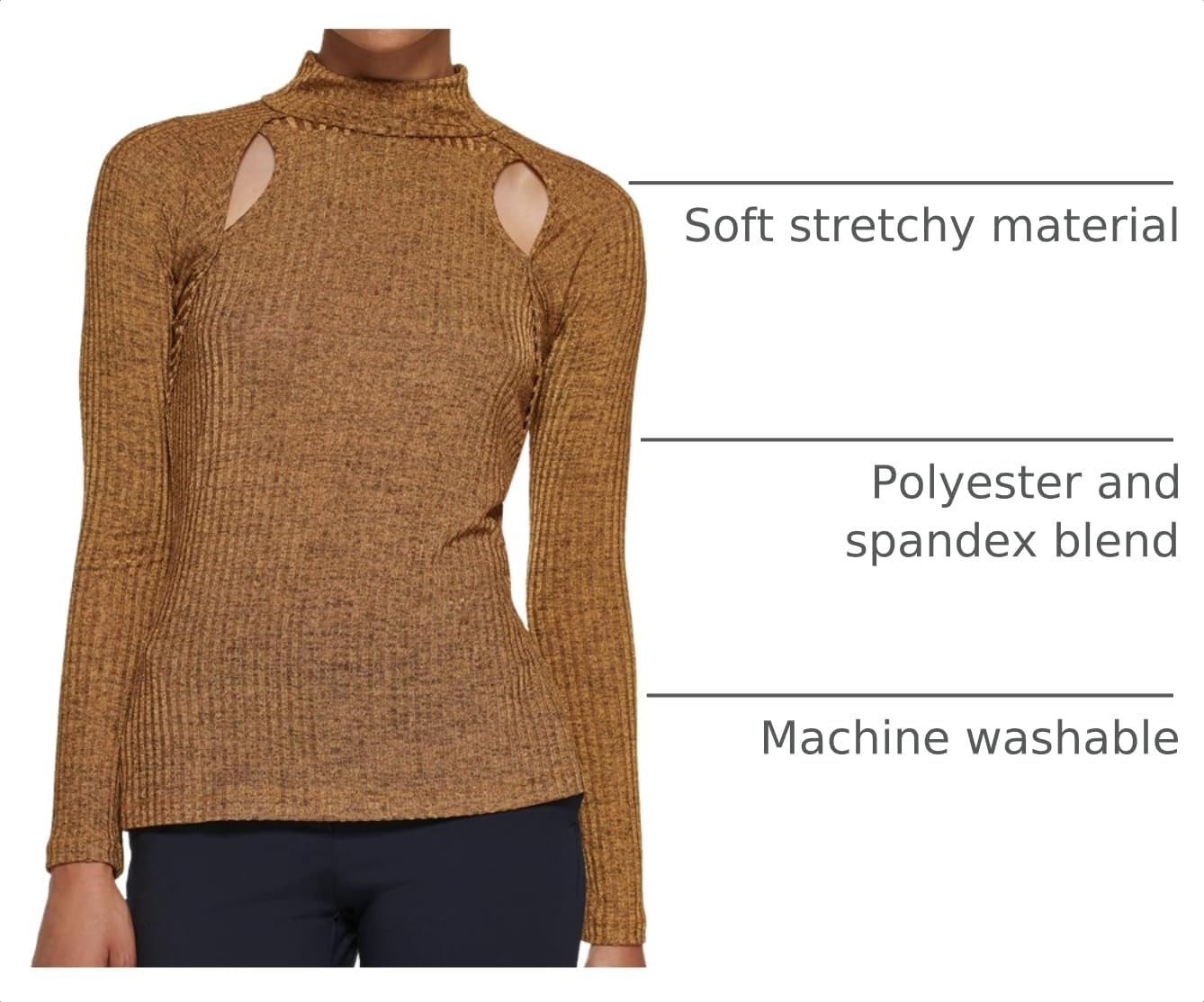 image:imageDKNY Womens Long Sleeve Cutout Knit BlousePecan