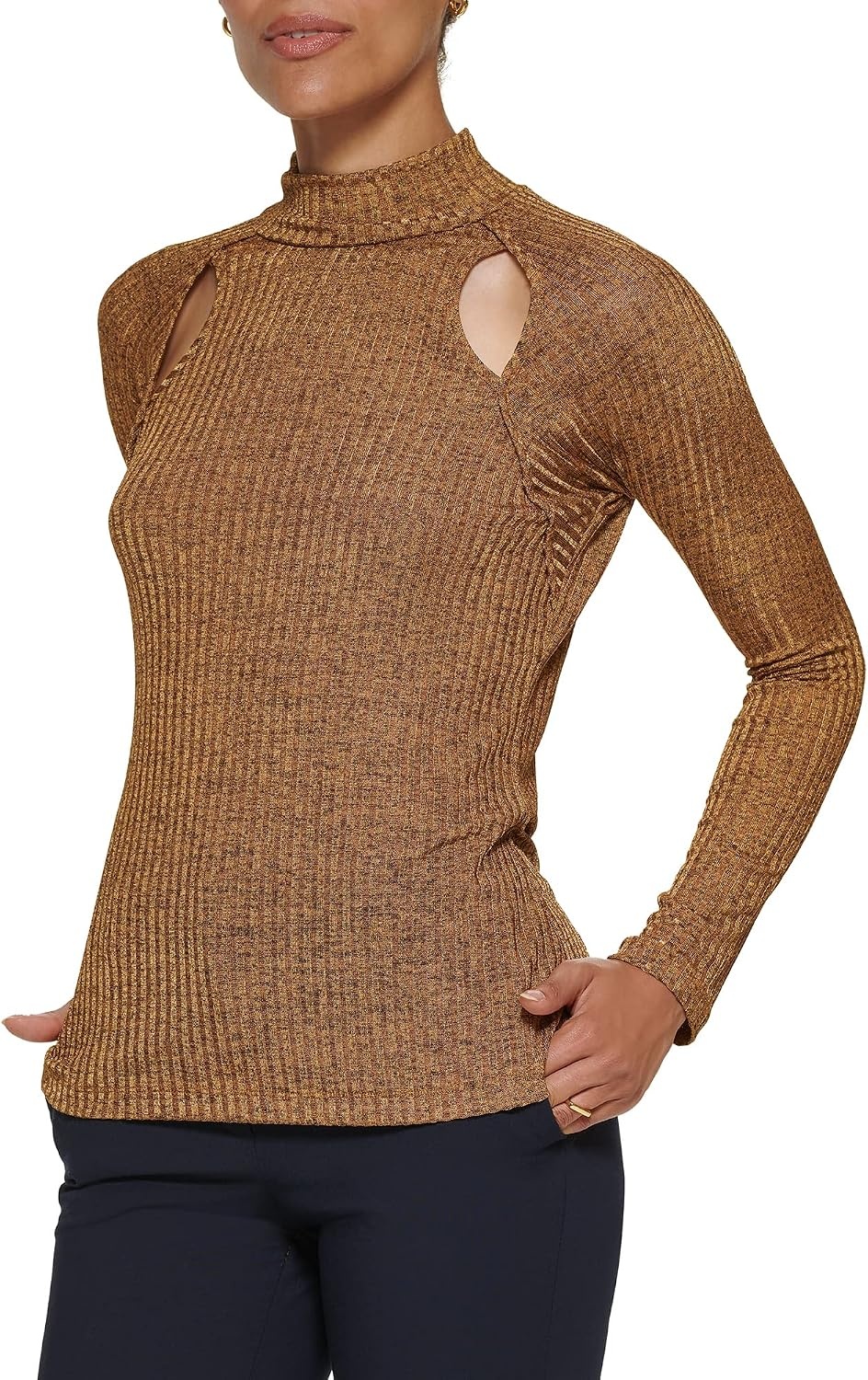 image:imageDKNY Womens Long Sleeve Cutout Knit BlousePecan