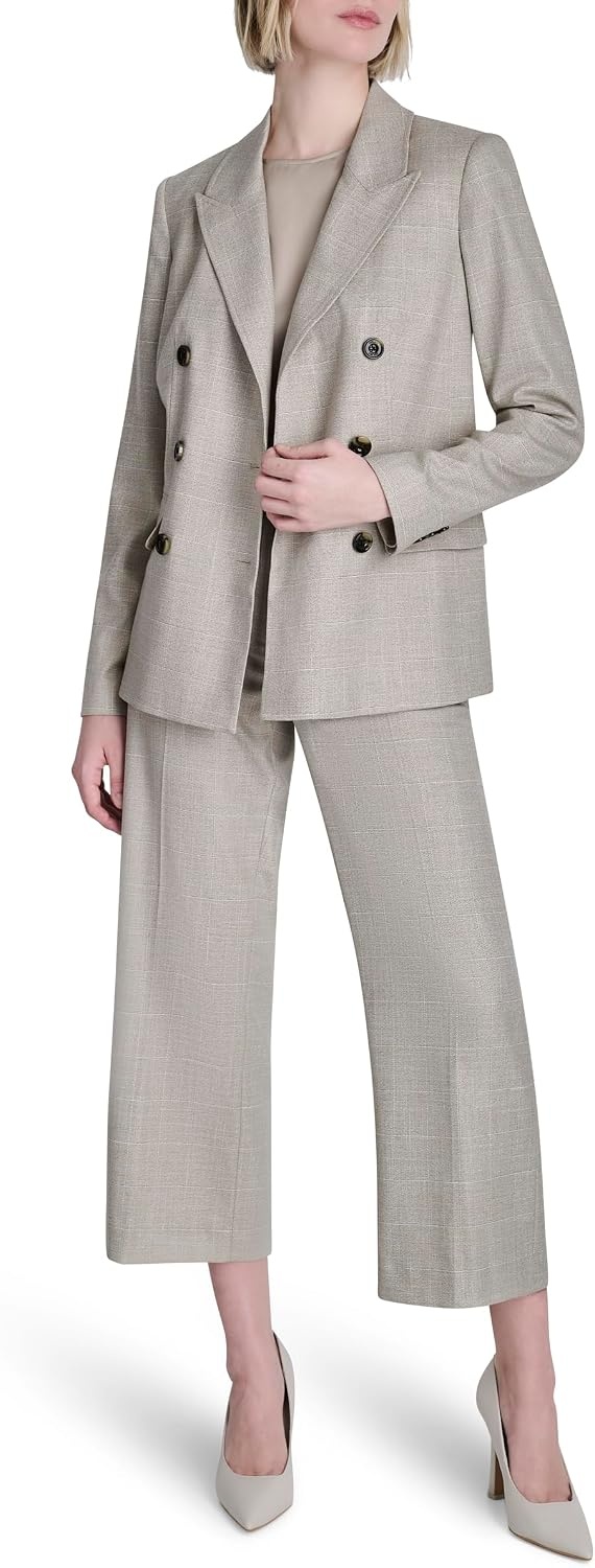 image:imageDKNY Womens Long Sleeve Notch Collar Double Breasted JacketPebbleWhite