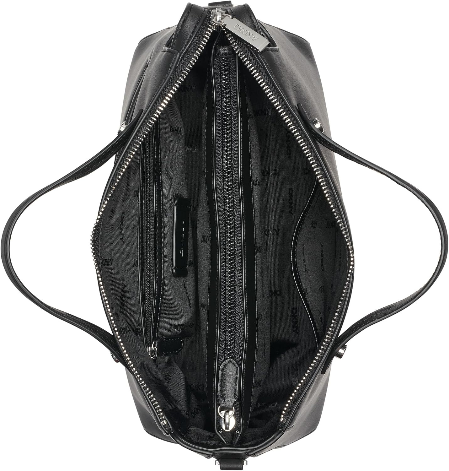 image:imageDKNY Womens Louisa Medium Satchel Bag With Adjustable Straps and Logo TagBlackSilver
