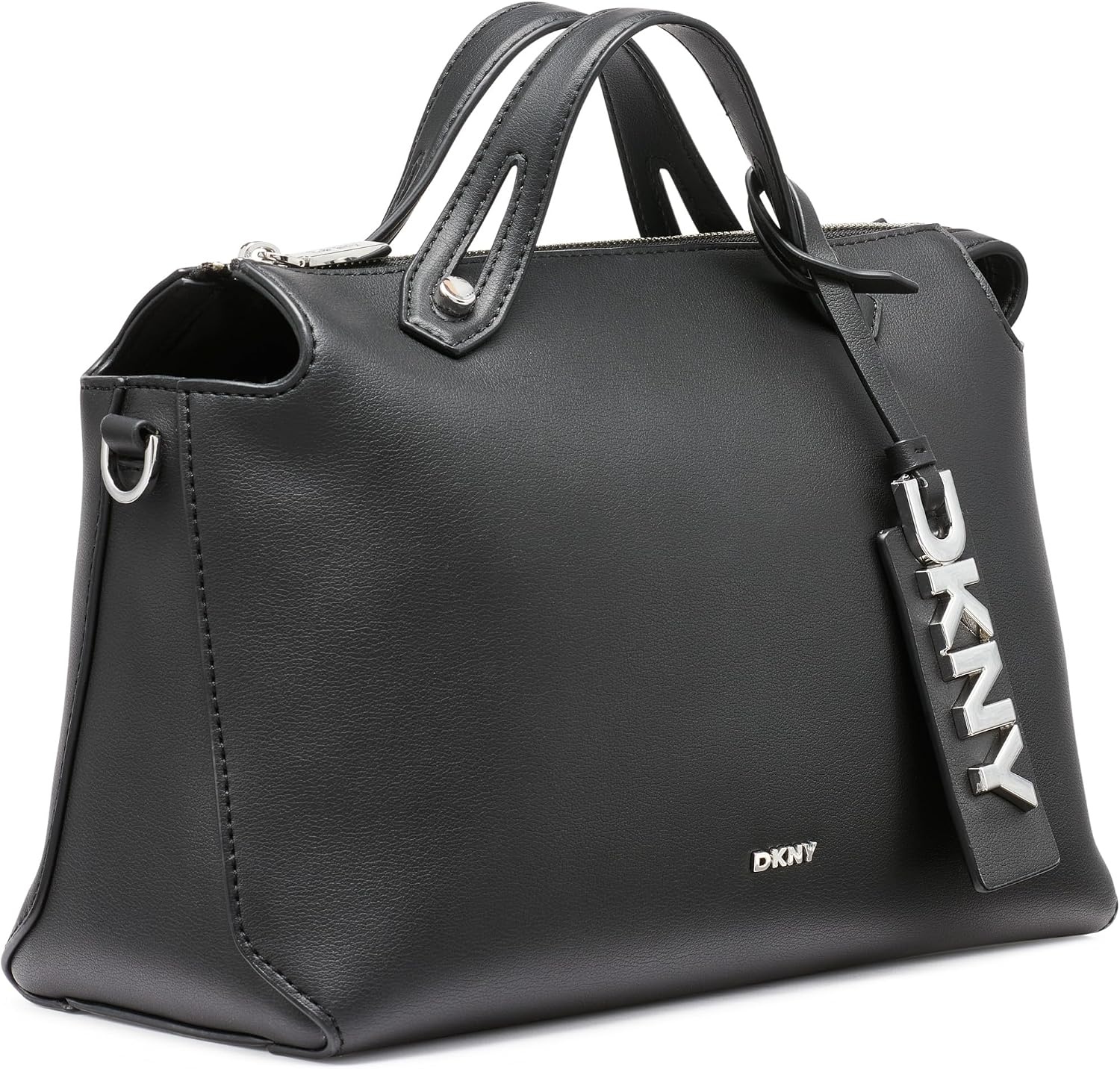 image:imageDKNY Womens Louisa Medium Satchel Bag With Adjustable Straps and Logo TagBlackSilver