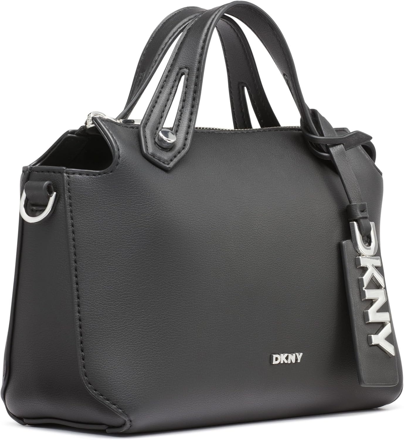 image:imageDKNY Womens Louisa Small Satchel Bag With Adjustable Straps and Logo TagBlackSilver