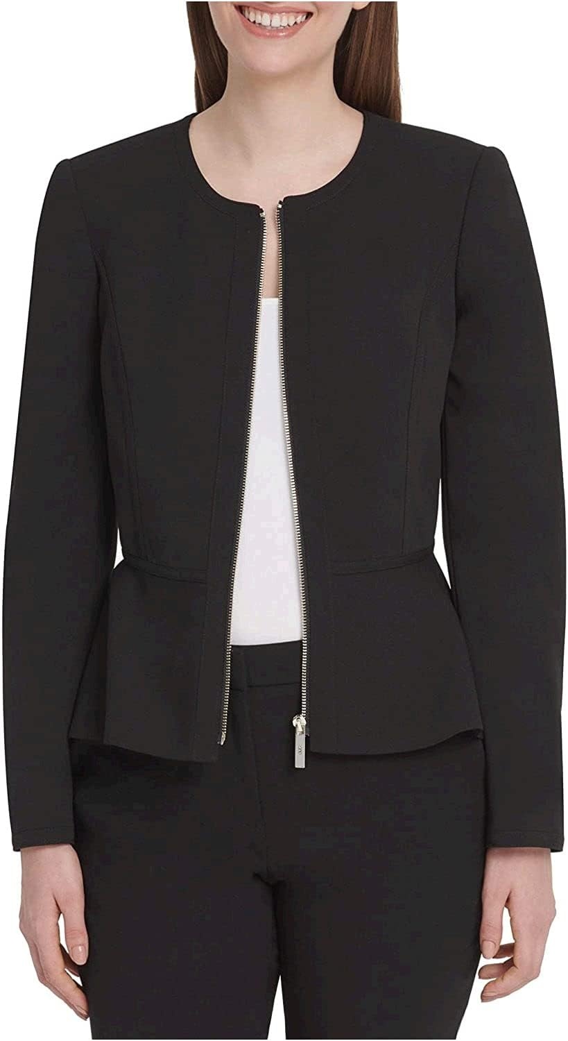 image:imageDKNY Womens Peplum Zip Front Blazer JacketBlackGold