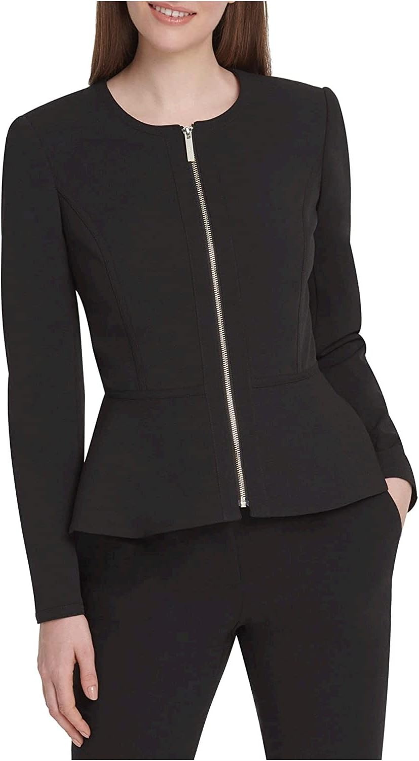 image:imageDKNY Womens Peplum Zip Front Blazer JacketBlackGold