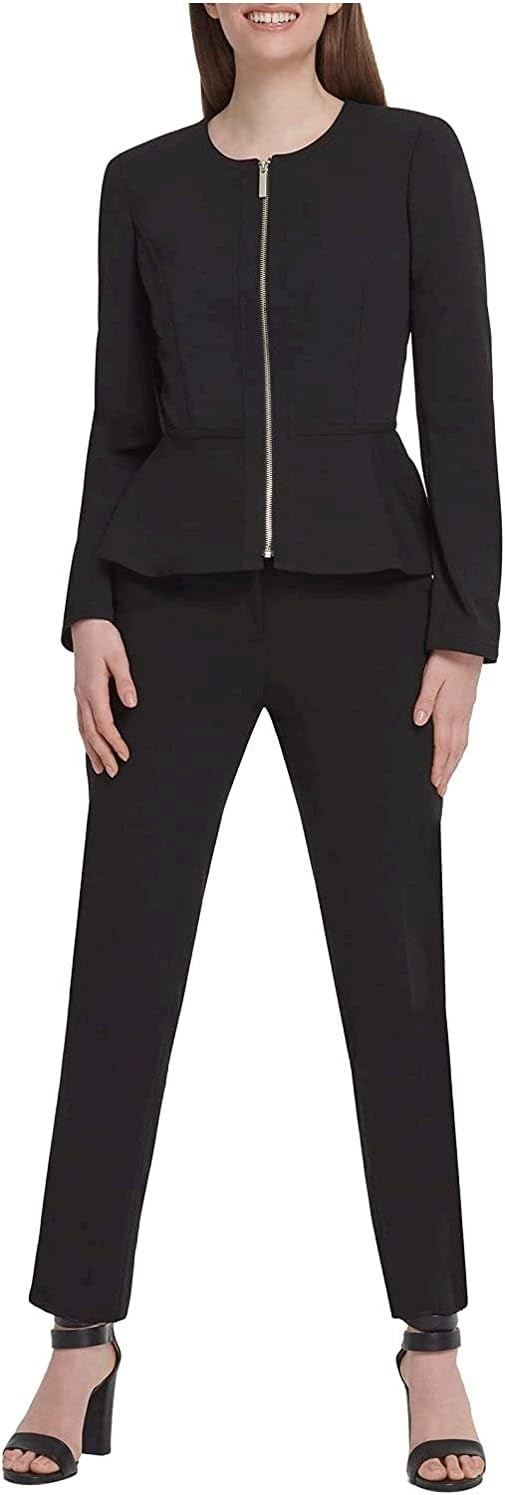 image:imageDKNY Womens Peplum Zip Front Blazer JacketBlackGold