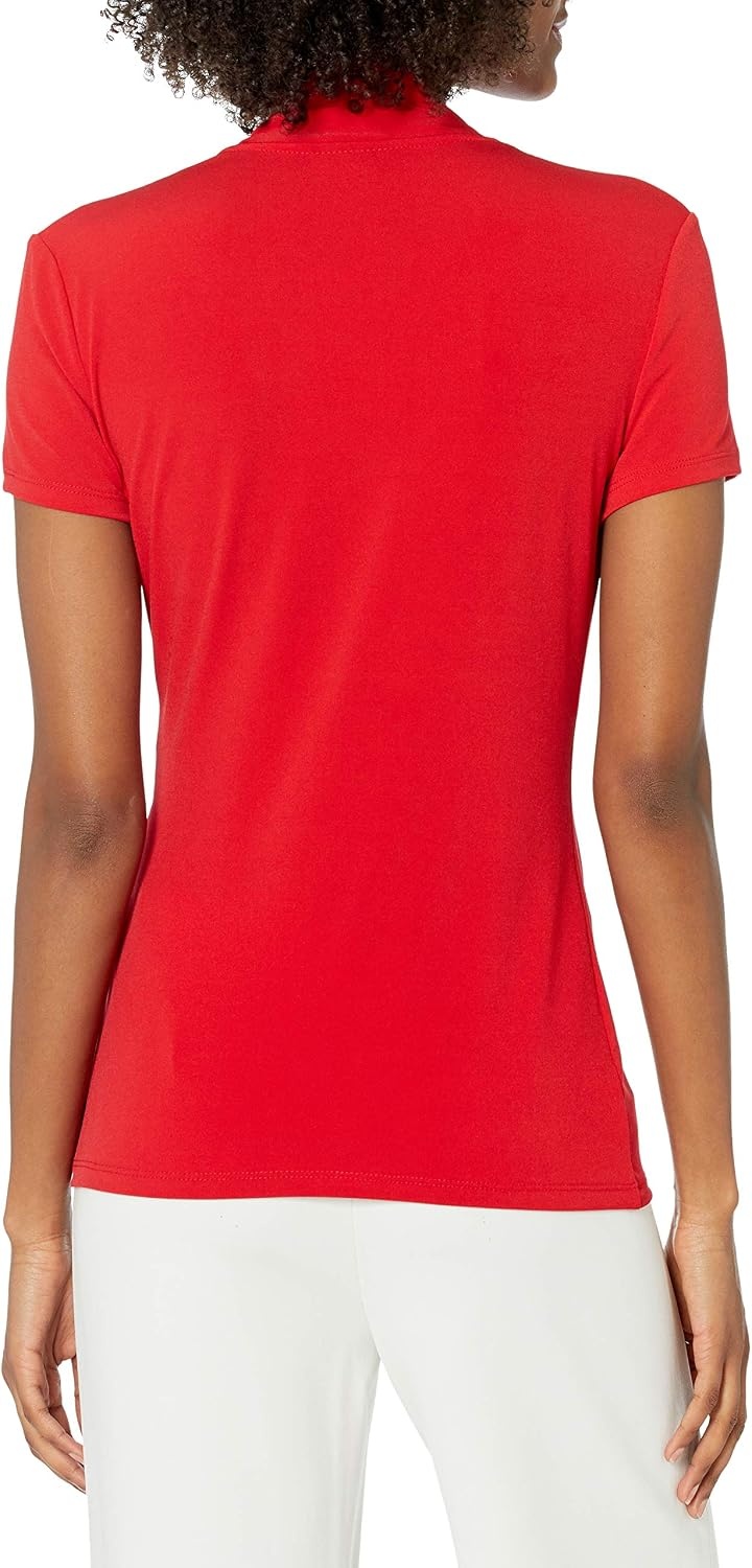 image:imageDKNY Womens Short Sleeve Cross Front Suit BlousePoppy