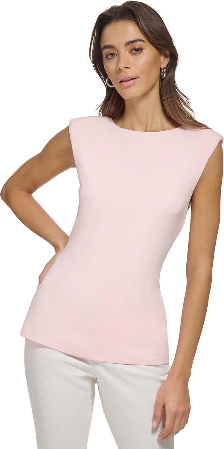 image:imageDKNY Womens Sleeveless Business Casual BlouseRose Quartz