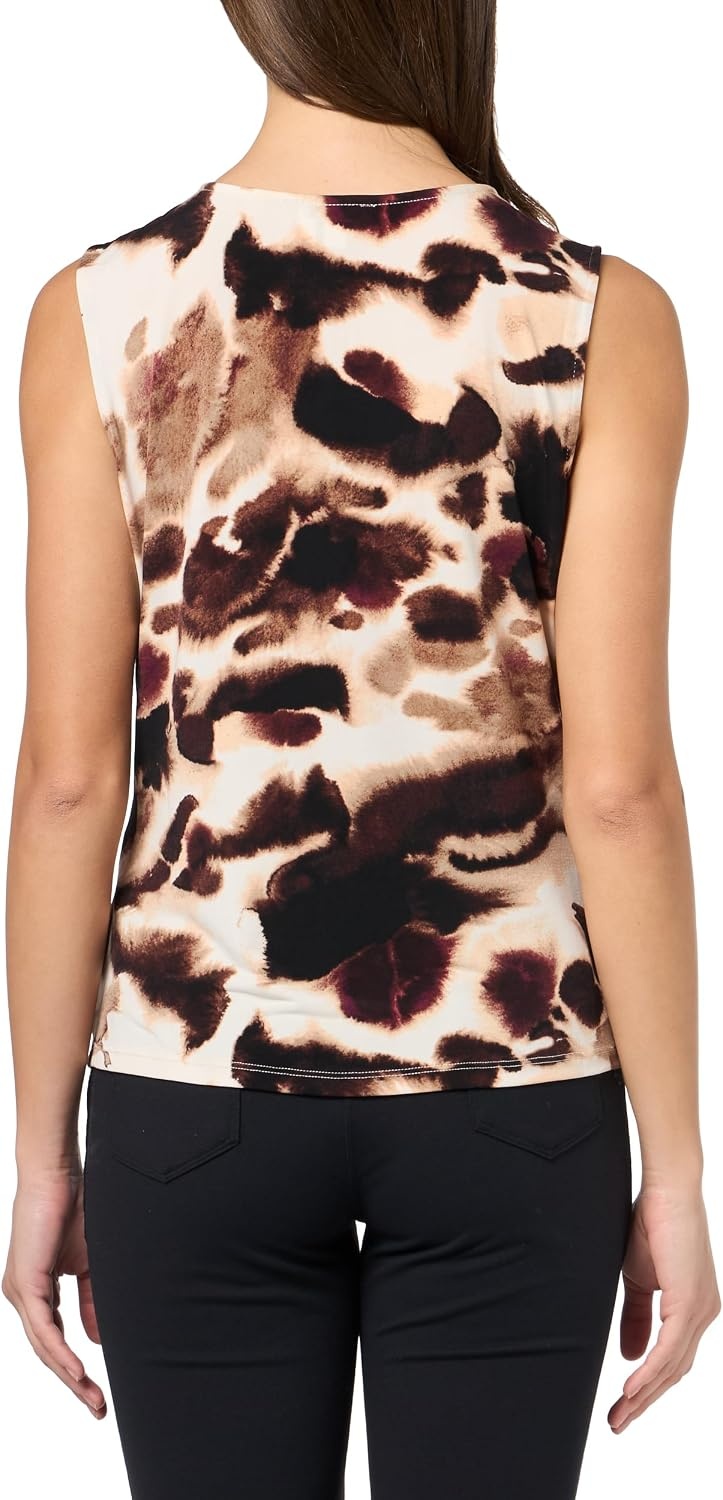 image:imageDKNY Womens Sleeveless Crewneck with Keyhole Jersey BlouseBlondeTruffle Multi