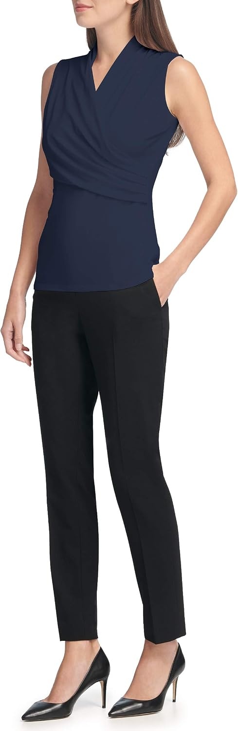 image:imageDKNY Womens Sleeveless Crossover BlouseClassic Navy