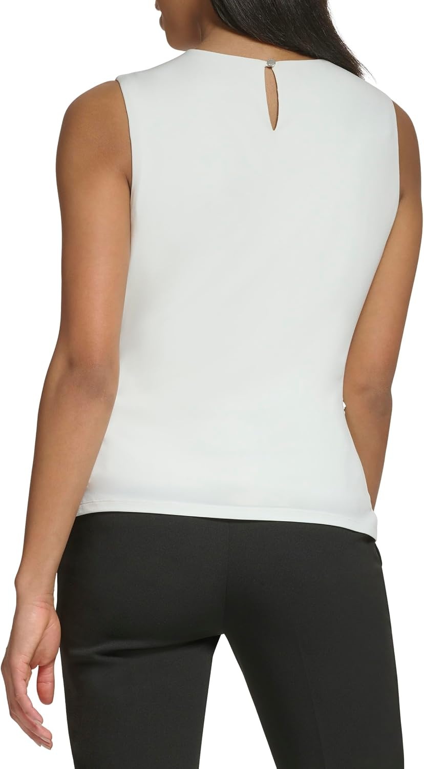 image:imageDKNY Womens Sleeveless Crossover BlouseLinenWhite