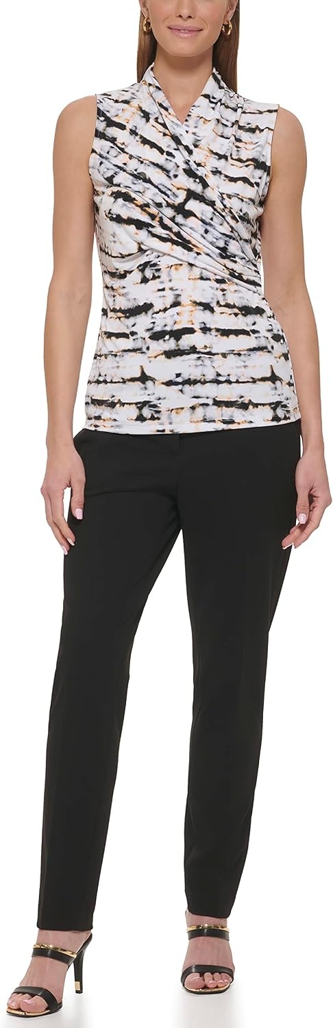 image:imageDKNY Womens Sleeveless Crossover BlouseSand