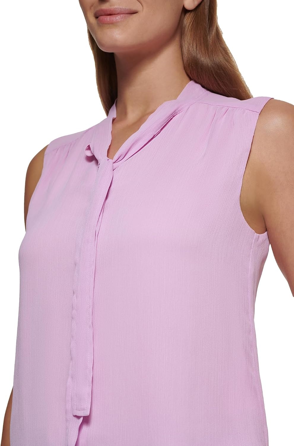 image:imageDKNY Womens Sleeveless Neck Tie BlouseAmethyst