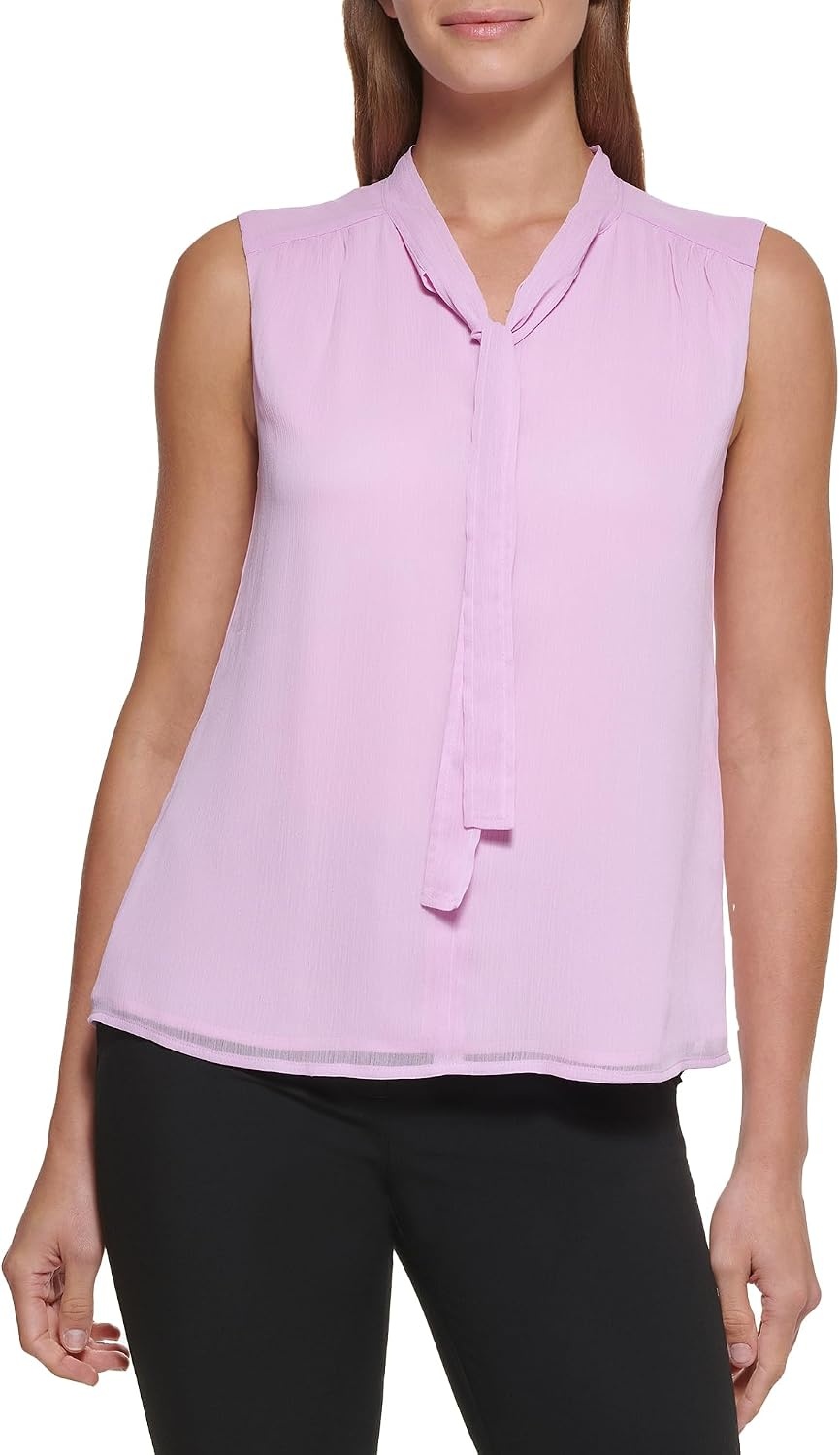 image:imageDKNY Womens Sleeveless Neck Tie BlouseAmethyst