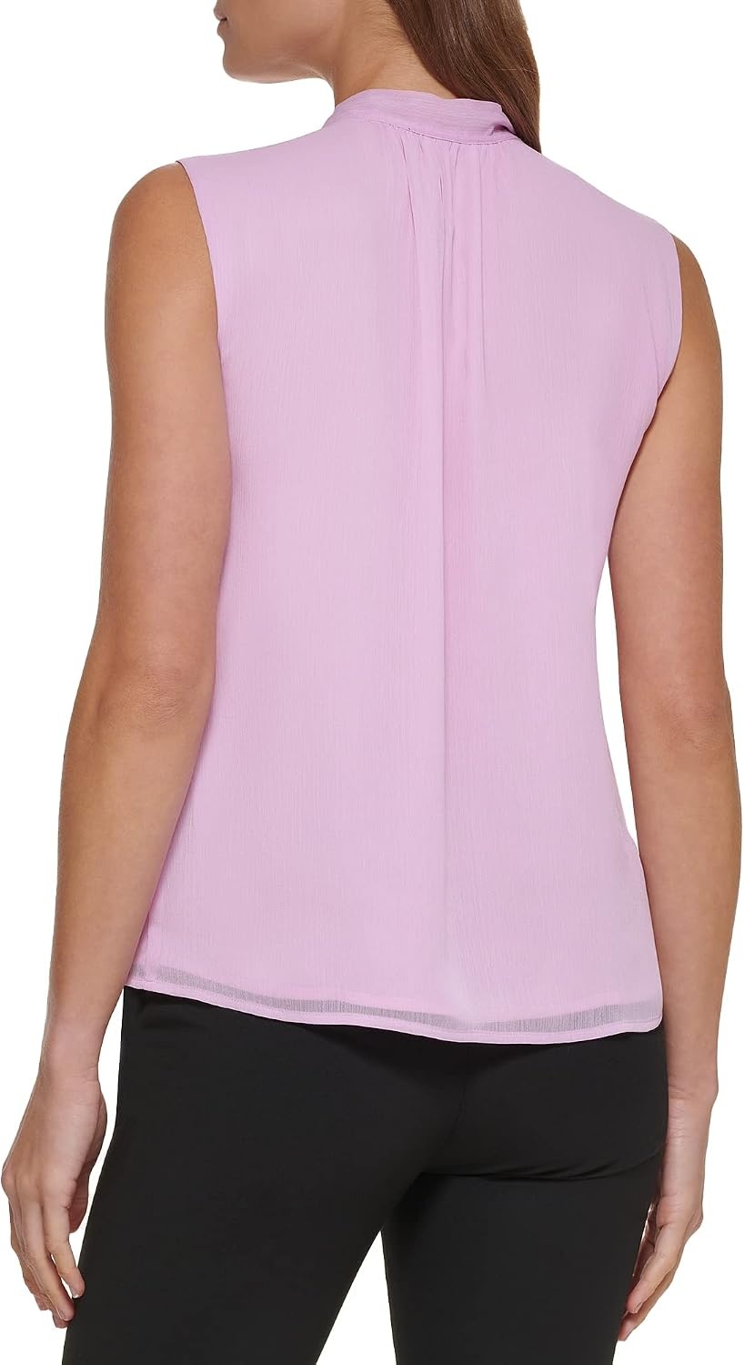 image:imageDKNY Womens Sleeveless Neck Tie BlouseAmethyst