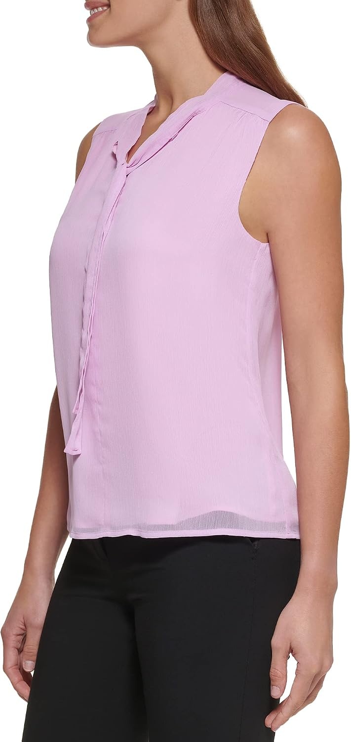 image:imageDKNY Womens Sleeveless Neck Tie BlouseAmethyst